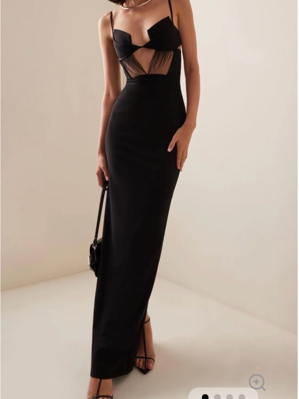 Black Maxi Dress with Sheer Mesh Bodice